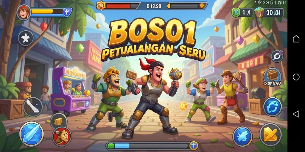 Tangkapan layar gameplay BOS01 menampilkan aksi seru penuh warna.