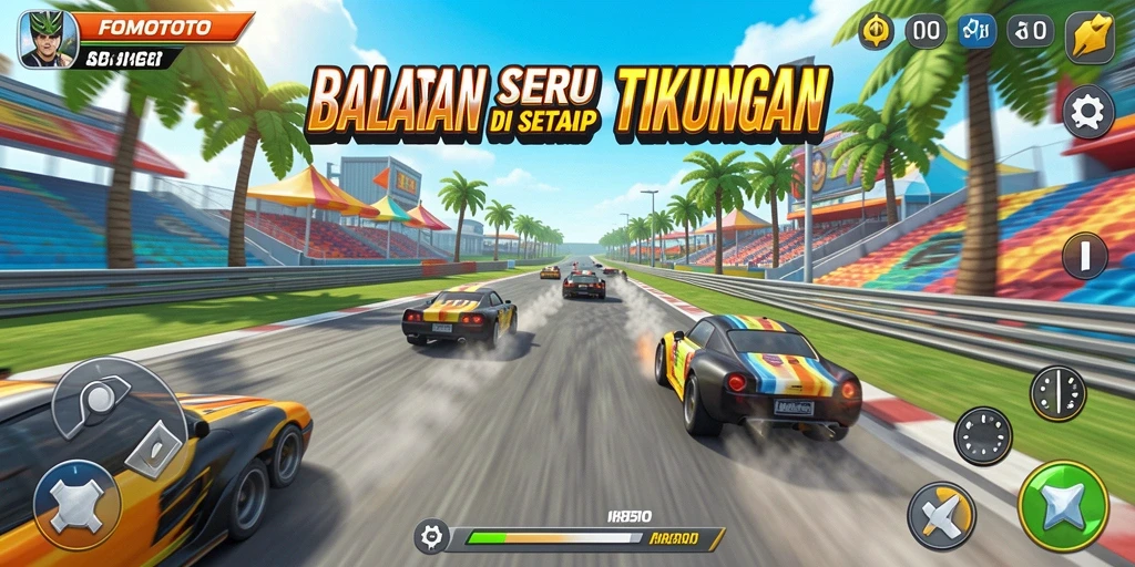 Tampilan gameplay balapan yang menegangkan di FOMOTOTO.