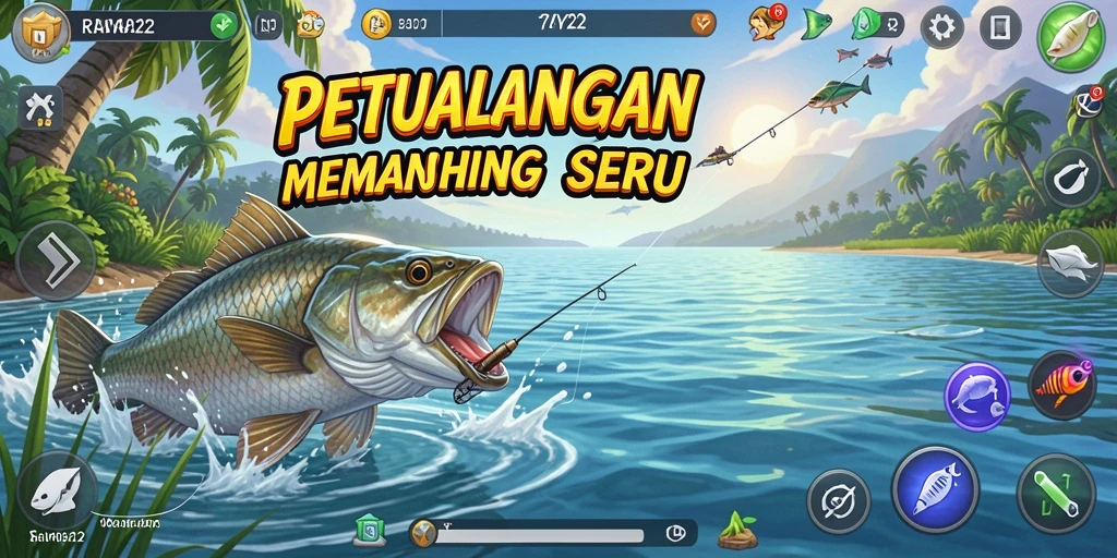 Gameplay RAYA22 yang menampilkan petualangan memancing yang mendebarkan.