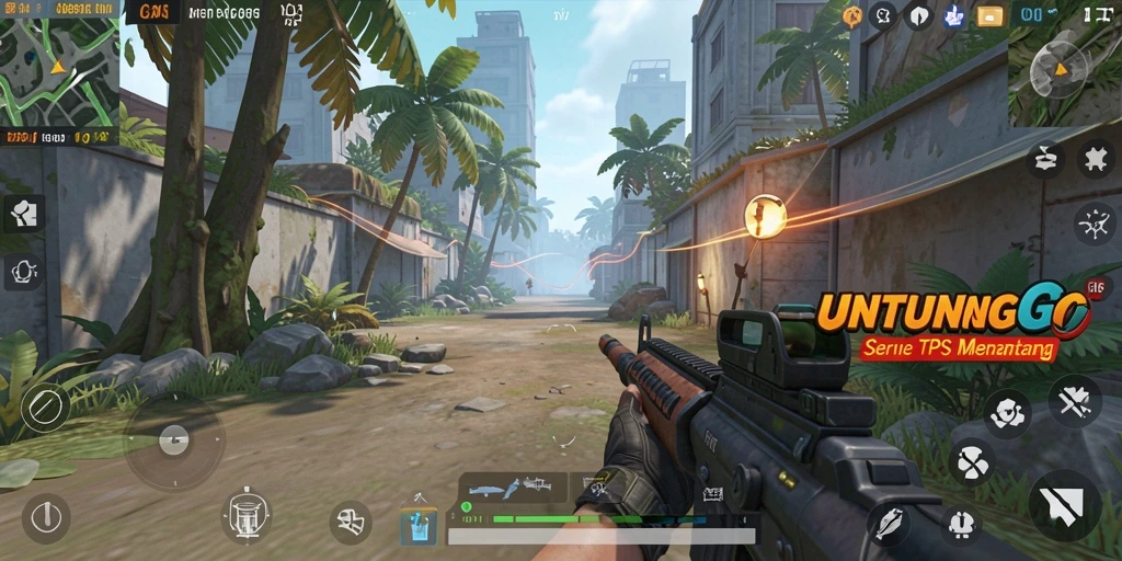Screenshot UNTUNGGO menampilkan momen seru dalam game TPS.